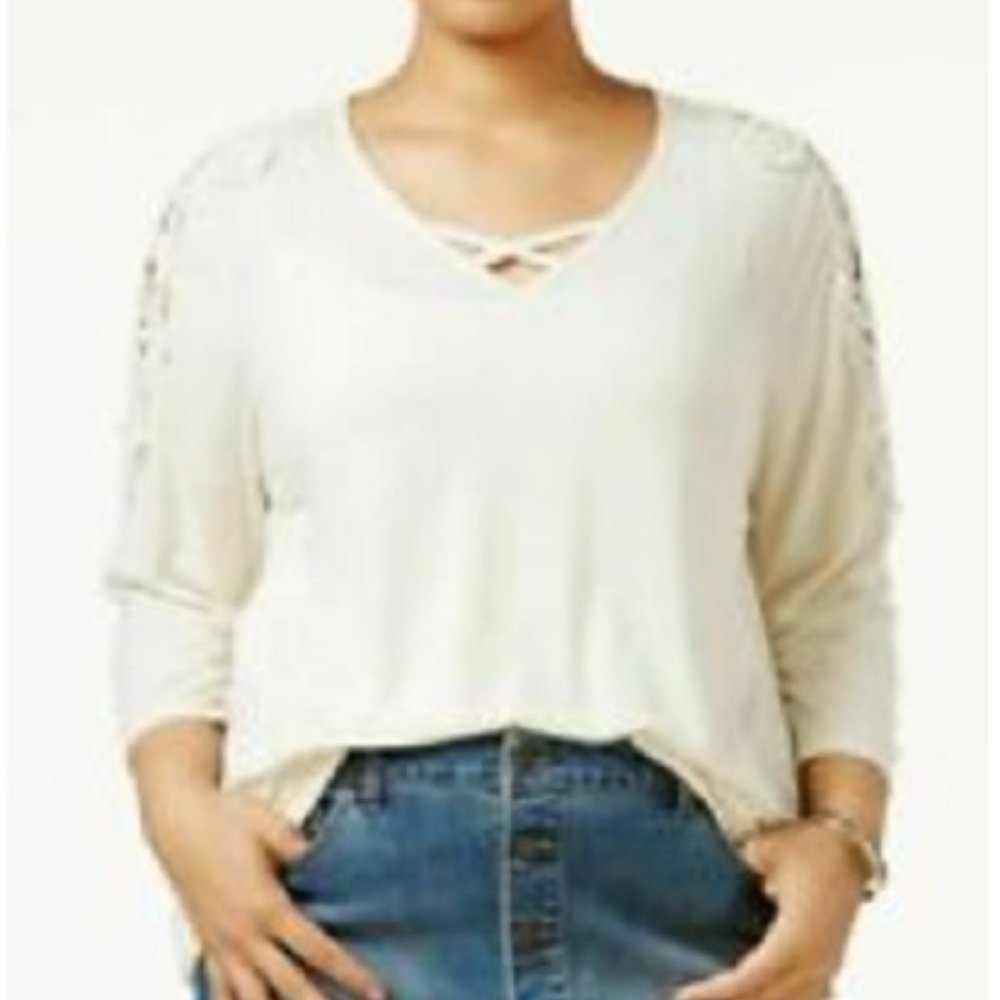 STYLE & COMPANY Womens Size 1X Ivory Crocheted Bridge-hem Top NEW NWT